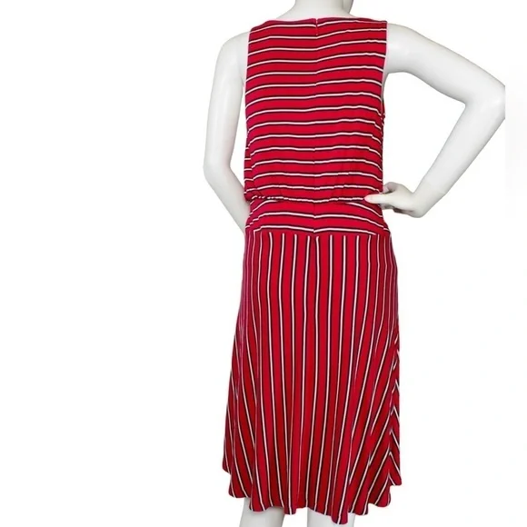 Ann Taylor Loft Women's Red, Black & Red Sleeveless Striped Dress Size MP - Picture 6 of 11